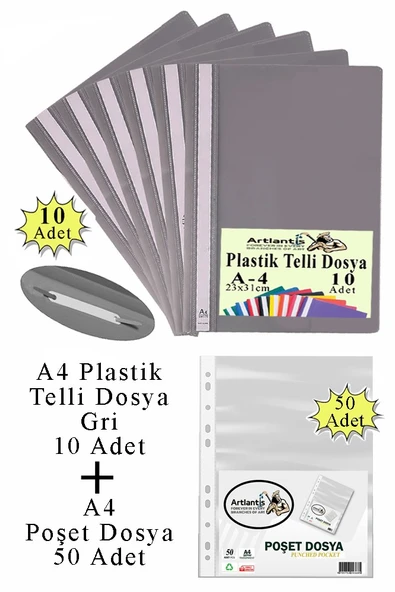 Telli Dosya Plastik A4 10 lu ve Poşet Dosya 50 li 1 Paket Ekonomik Kaliteli Şeffaf Kapak Telli Dosya Okul Büro Ofis - 4