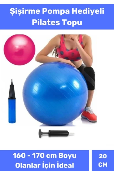 Mini Gymball 20cm Mavi Pilates Denge Egzersiz Topu Profesyonel Seri Şişirme Pompa