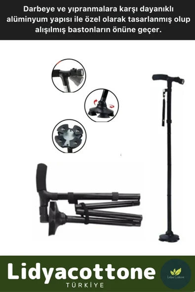 Led Işıklı Fenerli Yürüyüş Bastonu Kolay Açılıp Kapanan Dayanıklı Katlanabilir Full Fonksiyonlu - 3
