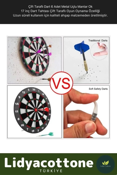 Premium Seri büyük Boy Dart Seti Kaliteli 17' Iç Dış 44 Cm 6 Ok Dart Ahşap Hedef Tahtası - 2