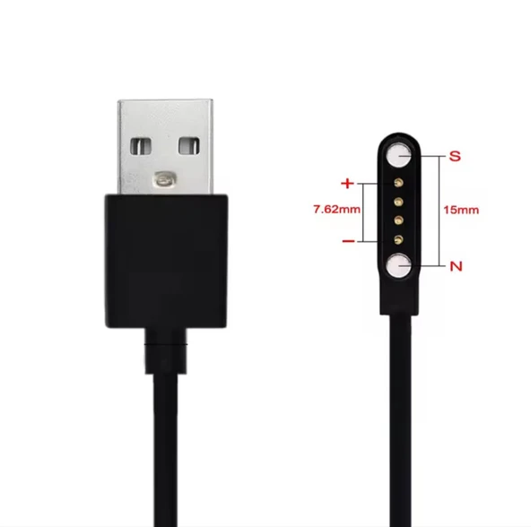 Akıllı Saat Smart Watch Mıknatıslı Şarj Data Kablosu Manyetik 4 Pin Siyah Renk