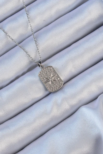 316L Çelik Zincir Gümüş Renk Zirkon Taşlı Kutup Yıldızlı Vintage Kolye - TJ-BKO9124 ürün görseli 1