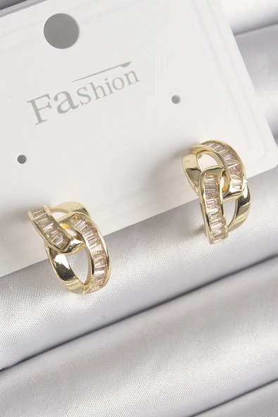 Pirinç Gold Renk Zirkon Taşlı Zincir Model Kadın Küpe - TJ-BKP9794 ürün görseli