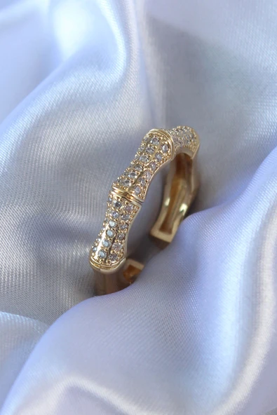 Gold Renk Zirkon Taşlı Pirinç Kadın Yüzük - TJ-BYK2722