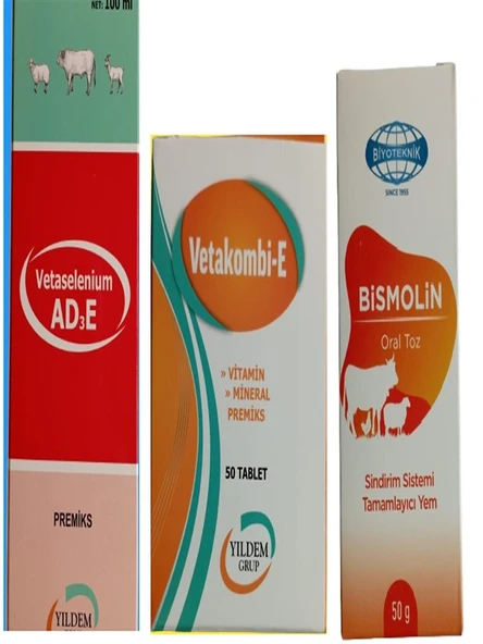 Büyükbaş hayvanlarınızı İçin Vitamin Seti (AD3E Vitamin 100 ml + Vetakombi E Tb. +Bismolin 50 ml )