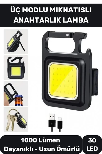 3 Mod Açacaklı Mıknatıslı Mini 30 LED Anahtarlık Mini El Feneri Usb Şarjlı 1000 Lümen El Feneri