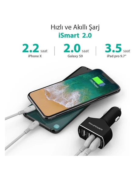 RAVPower RP-VC003 Car Charger 4-Port Charge 3.0 54W Araç Şarjı - 3