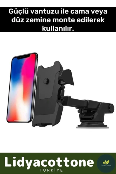 Araba Içi Telefon Tutacağı Premium Uzayabilen Ayarlanabilir Vantuzlu Araç İçi Çok Fonksiyonlu - 2