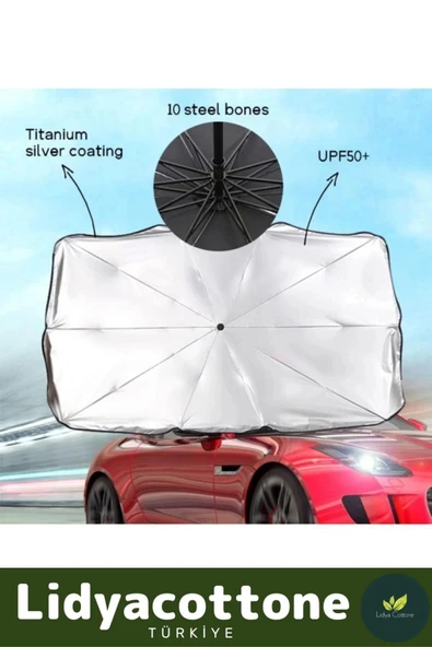Araç İçi Ön Cam Şemsiye Güneşlik Premium Seri Gölgelik Titanyum Gümüş Kaplama UV Geçirmez Dayanıklı - 2