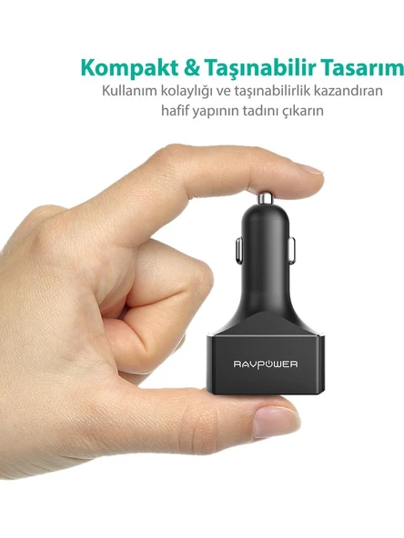 RAVPower RP-VC003 Car Charger 4-Port Charge 3.0 54W Araç Şarjı - 5