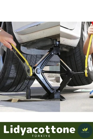 Dayanıklı Anahtarlı Kriko Set Premium Araba Kaldırma Akordiyon Tip Makas Cırcır Kollu 1.5 Ton Bijon - 2