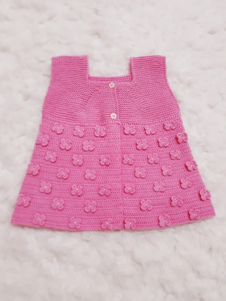 Pembe Çiçekli Model Örgü Bebek Yeleği
