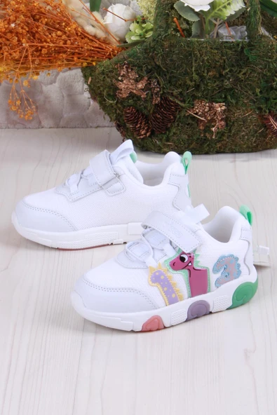 Vicco 346.B25Y.160 Beyaz Yeşil Number Işıklı Kız Çocuk Ayakkabı - Resim 3