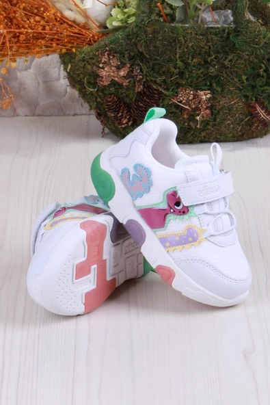 Vicco 346.B25Y.160 Beyaz Yeşil Number Işıklı Kız Çocuk Ayakkabı - Resim 5