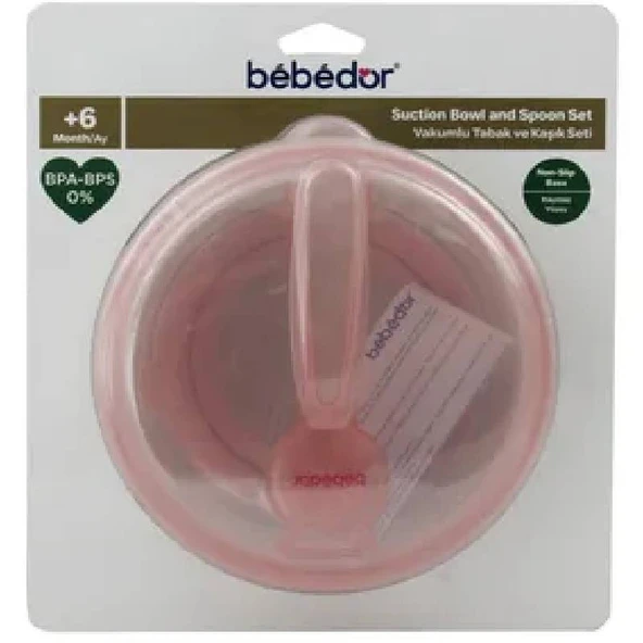 Bebedor Vakumlu Tabak ve Kaşık Pembe