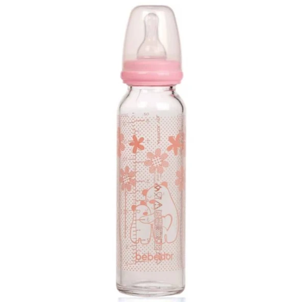 Bebedor Isıya Dayanıklı Cam Biberon 250 ml Pembe