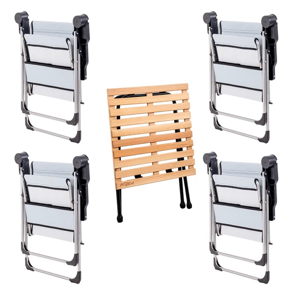 4 Adet Katlanabilir Kamp Sandalyesi ve Masa Seti - Rock - Turkuaz (A-01) - Resim 2