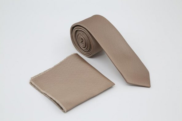 Brianze Bej Kravat Mendil Yaka Çiçeği Set - 3