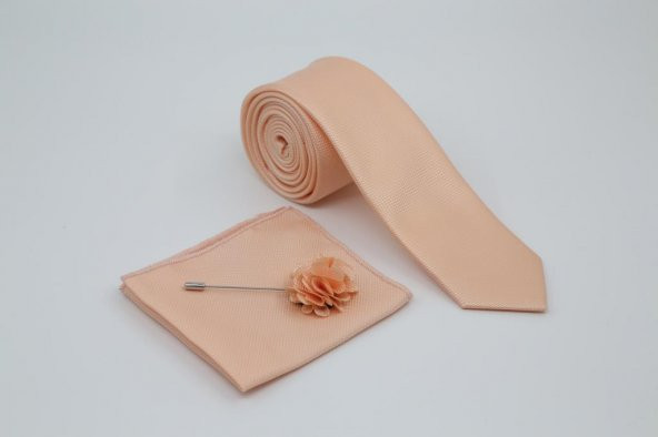 Brianze Somon Kravat Mendil Yaka Çiçeği Set - Resim 4