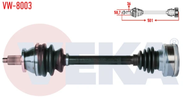 Komple Aks Sol On Volkswagen Polo (9N_) 1.4İ 16V M-T Uzunluk 501Mm 2001-2012