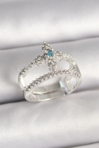 Pirinç Gümüş Renk Zirkon Taşlı Ayarlanabilir Model Kadın Yüzük - TJ-BYK3680