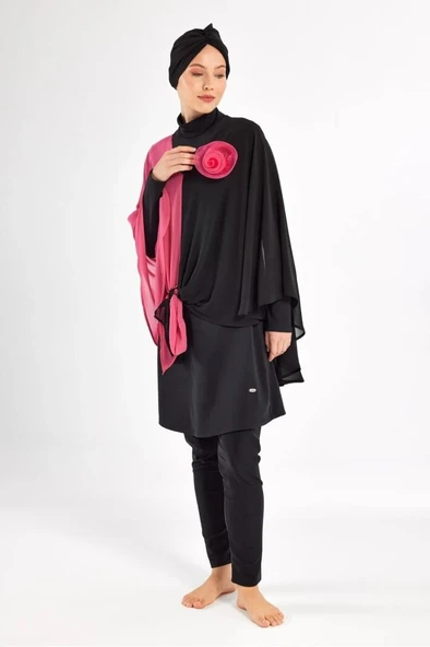 BirolGaye Adasea 251127 Tam Boy Gül Detaylı Tasarım Tesettür Mayo - Resim 2