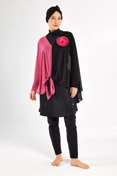 BirolGaye Adasea 251127 Tam Boy Gül Detaylı Tasarım Tesettür Mayo - Resim 6