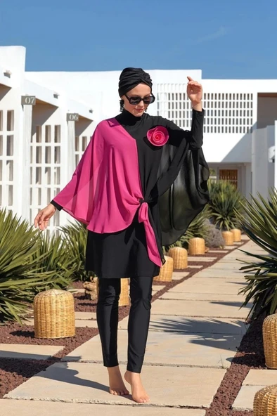 BirolGaye Adasea 251127 Tam Boy Gül Detaylı Tasarım Tesettür Mayo - Resim 3