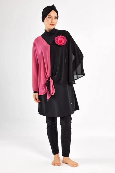 BirolGaye Adasea 251127 Tam Boy Gül Detaylı Tasarım Tesettür Mayo - Resim 8