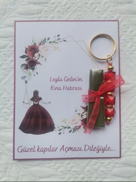 72 Adet Kişiye Özel Kına Hatırası Kırmızı Anahtarlık ve Paketlenmiş Kına Dağıtmalık Hediyelik - 2