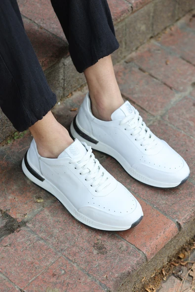 Alfeo Beyaz Cilt Garantili Bağcıklı Hakiki Deri Ortopedik Taban Erkek Günlük Sneaker Spor Ayakkabı - 3