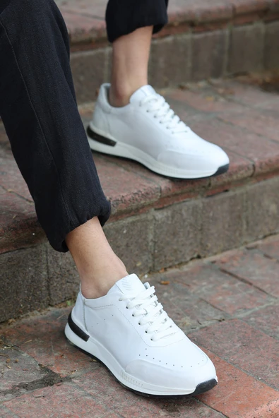 Alfeo Beyaz Cilt Garantili Bağcıklı Hakiki Deri Ortopedik Taban Erkek Günlük Sneaker Spor Ayakkabı - 2