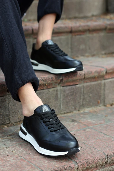 Alfeo Siyah Cilt Garantili Bağcıklı Hakiki Deri Ortopedik Taban Erkek Günlük Sneaker Spor Ayakkabı - 3