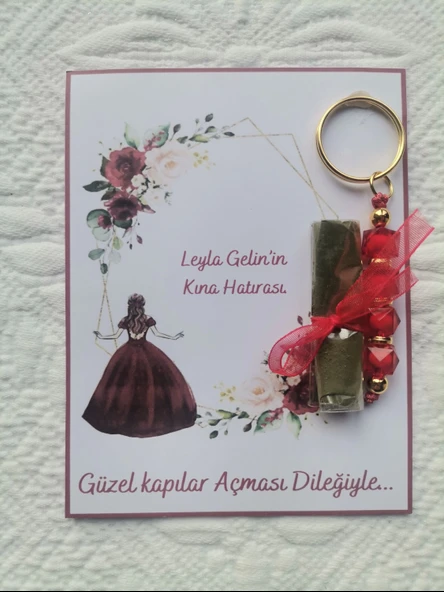 72 Adet Kişiye Özel Kına Hatırası Kırmızı Anahtarlık ve Paketlenmiş Kına Dağıtmalık Hediyelik - 5