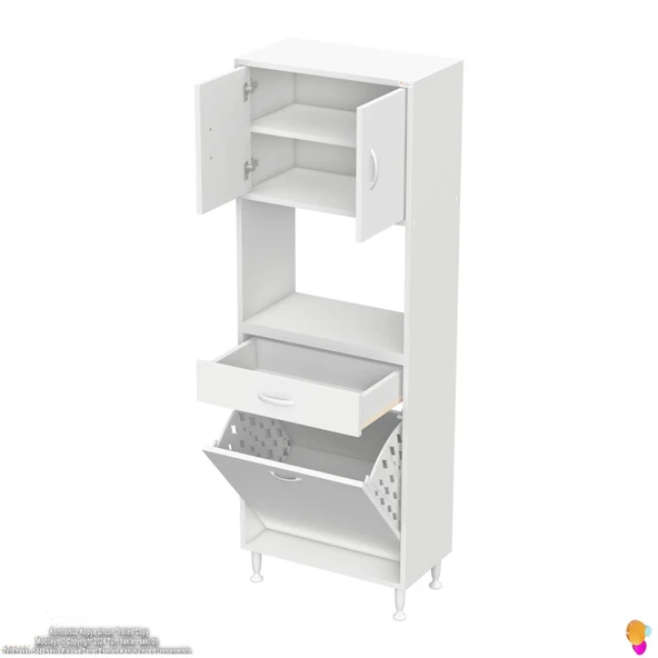 Modilayn ARDA 65x173x32,5 cm 1 Çekmece 1 Göz Sepetli ve 3 Raf Akıllı Dolap ile Dağınıklığa Son - Resim 7