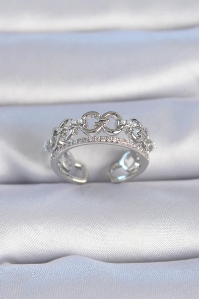 Pirinç Gümüş Renk Zirkon Taşlı İnci Detay Kadın Yüzük - TJ-BYK3335 ürün görseli 1