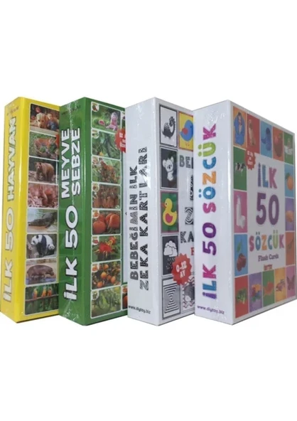 Diytoy 4'lü Eğitim Seti - İlk 50 Sözcük, Meyveler, Hayvanlar ve Bebeğimin Zeka Kartları
