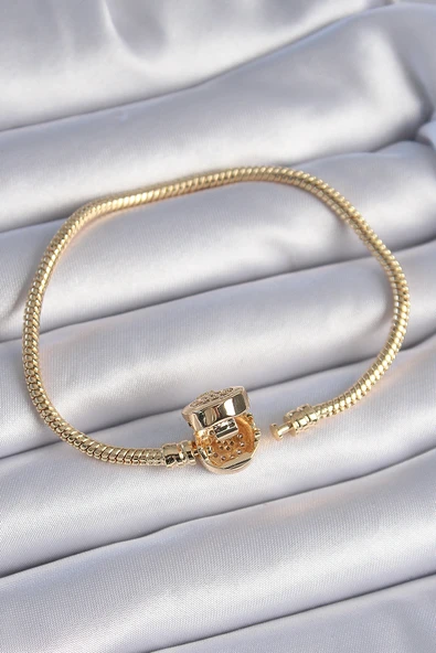 316L Çelik Zincir Gold Renk Zirkon Taşlı Charm Model Kadın Bileklik - TJ-BB6423 - 2