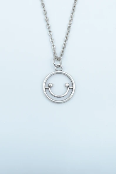 Minimal Gülen Yüz- Smile Gümüş Kaplama Düz Zincir Kolye ürün görseli 1