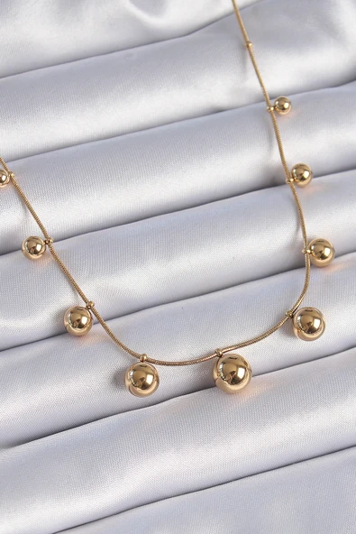 316L Çelik Gold Renk Top Model Kadın Kolye - TJ-BKO9344 ürün görseli 1
