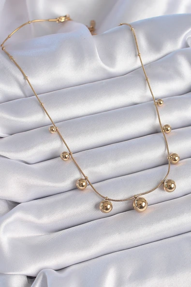 316L Çelik Gold Renk Top Model Kadın Kolye - TJ-BKO9344 - Resim 2