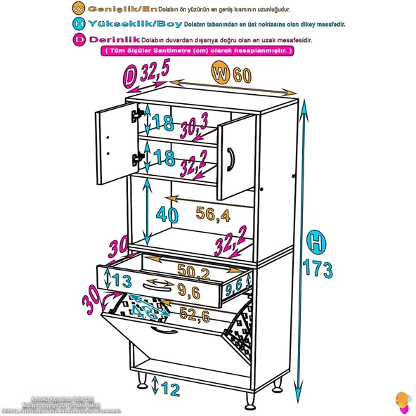 Modilayn ARDA 60x173x32,5 cm 1 Çekmece 1 Göz Sepetli ve 3 Raf Akıllı Dolap ile Dağınıklığa Son - 4
