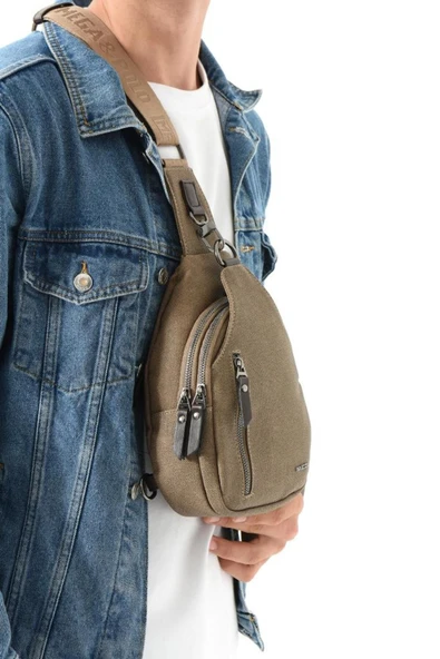 Erkek Bady Bag Göğüs Çantası Kanvas Kumaş Sırt Çantası 27*17 Cm Günlük Omuz Çantası - Resim 2