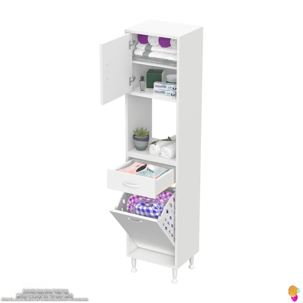 Modilayn ARDA 45x173x32,5 cm 1 Çekmece 1 Göz Sepetli ve 3 Raf Akıllı Dolap ile Dağınıklığa Son - 5
