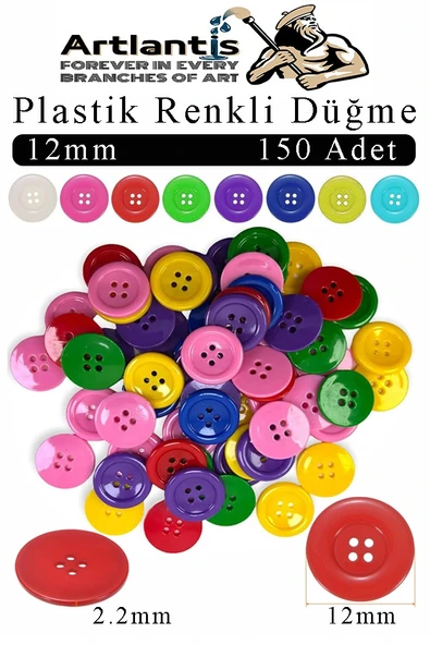 Renkli Düğme Plastik 1.2cm 150 li 1 Paket 12 mm Plastik Renkli Düğme Dikiş Parlak Yuvarlak 4 Delikli Düğme Etkinlik Okul