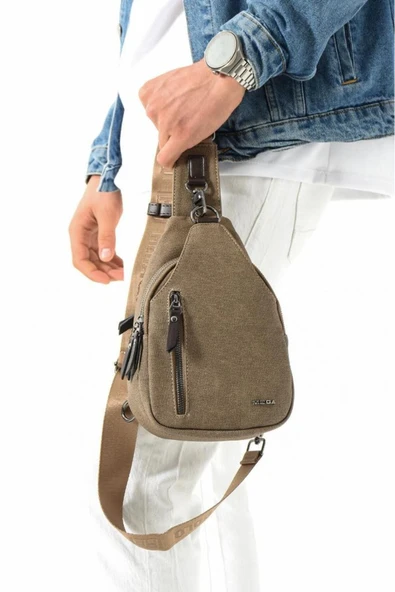 Erkek Bady Bag Göğüs Çantası Kanvas Kumaş Sırt Çantası 27*17 Cm Günlük Omuz Çantası - Resim 3