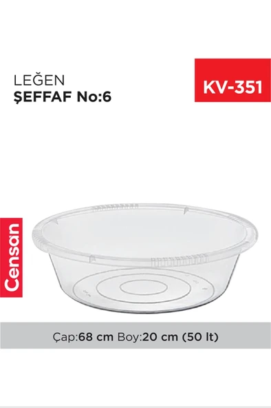 6 No Leğen Şeffaf Çamaşır Leğeni 50 Litre   -E425