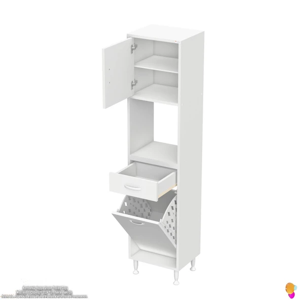Modilayn ARDA 40x173x32,5 cm 1 Çekmece 1 Göz Sepetli ve 3 Raf Akıllı Dolap ile Dağınıklığa Son - Resim 7