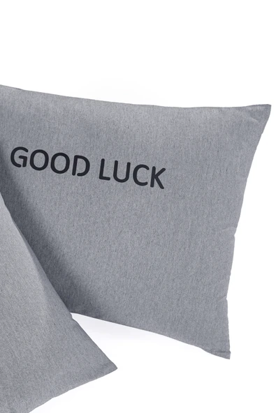 Upstyle 2li Yastık Kılıfı Good Luck Baskılı Füme - 3