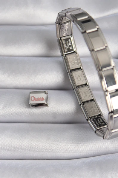 316L Çelik Gümüş Renk Beyaz Pembe Ouma İşlemeli Nomination Charm - TJ-BC1027 - Resim 2